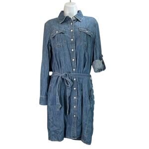 Brooks Brothers Womens 8 Blue Tie Waist Chambray Shirtdress Quiet Luxury FLAW